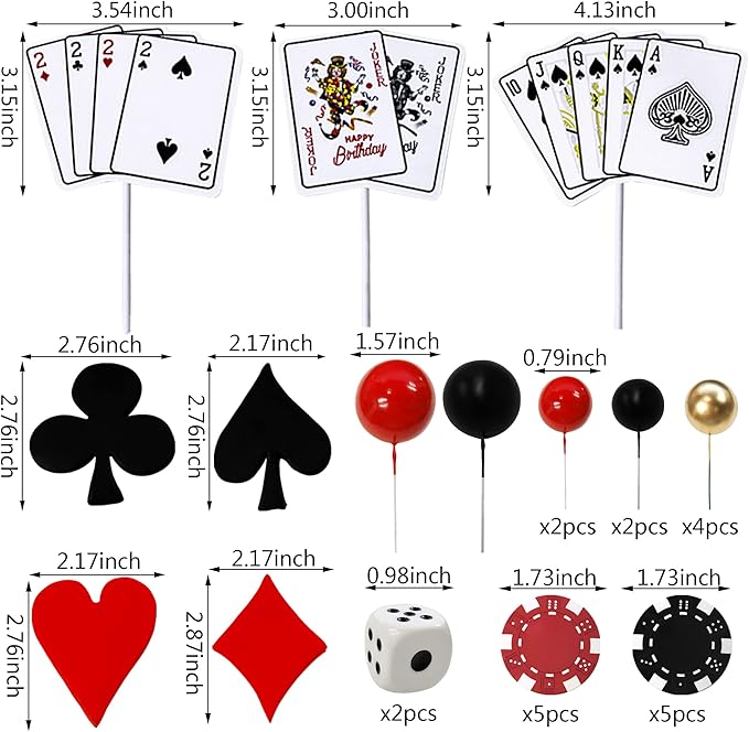 29PCS Casino Cake Decoration Dice Poker Chips Cupcake Cake Topper Set Ball Cake Topper Playing Card Game Theme Picks for Las Vegas Scene Birthday Party Decoration Supplies