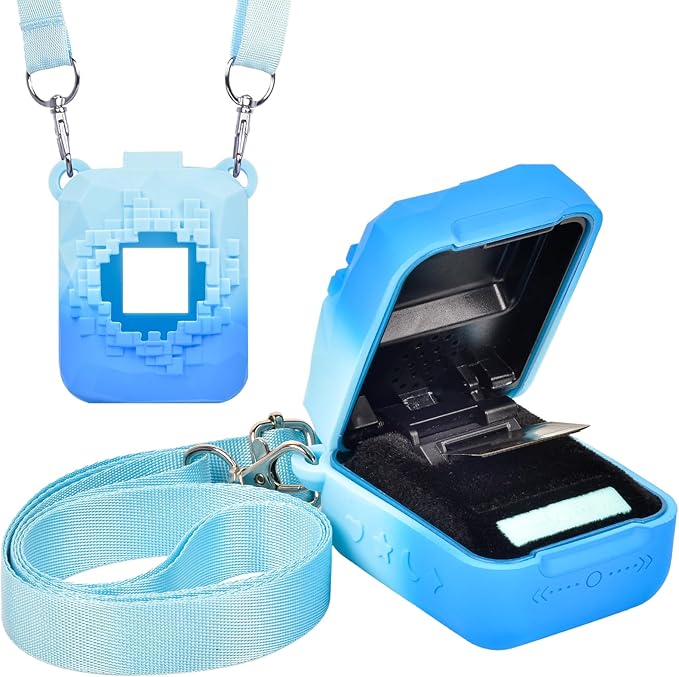 Silicone Cover Case Compatible with Bitzee Magicals Interactive Toy Digital Pet, Protective Sleeve Skin with Detachable Shoulder Strap for Virtual Electronic Pets & Accessories (Bag Only) - Blue