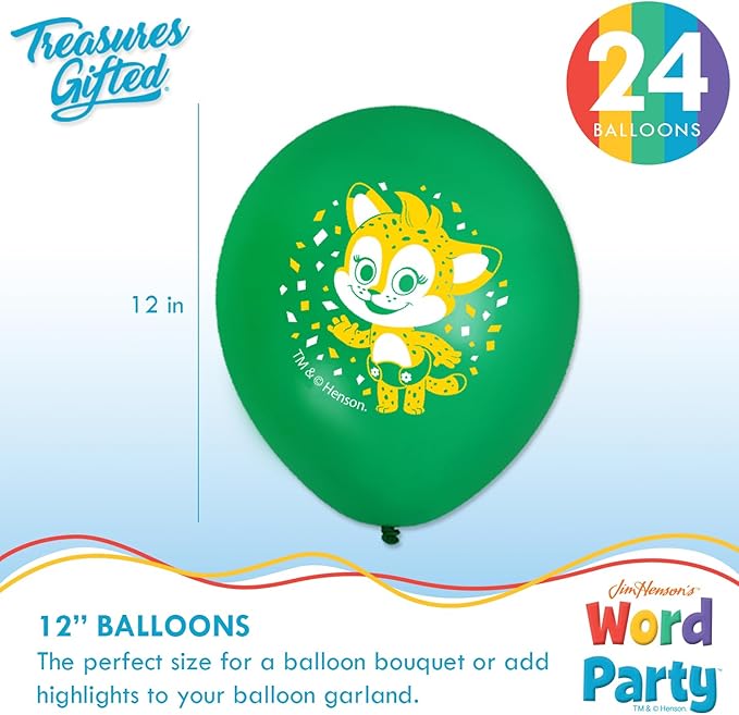 Treasures Gifted Officially Licensed Jim Henson’s Word Party Balloons - 24 Pack - 12" Word Party Birthday Balloons - Word Party Birthday Party Supplies - Latex Balloons for Word Party Birthday