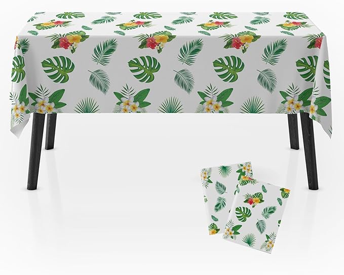 2Pack Hawaiian Luau Tablecloth 54x108 Inch, Tropical Palm Leaves Table Cover for Party, Plastic Disposable Green Leaves Decor for Birthday, Jungle Nature Theme Party Supplies Decorations