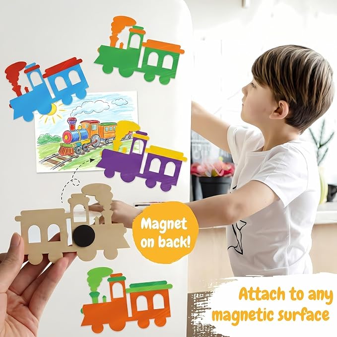 12 Pack Pre-Packaged Train Party Favors, Wooden Train Painting Kits, Choo Choo 2nd Birthday Decorations, Toddler Party Favors & Goodie Bag Stuffers for Kids 3-5