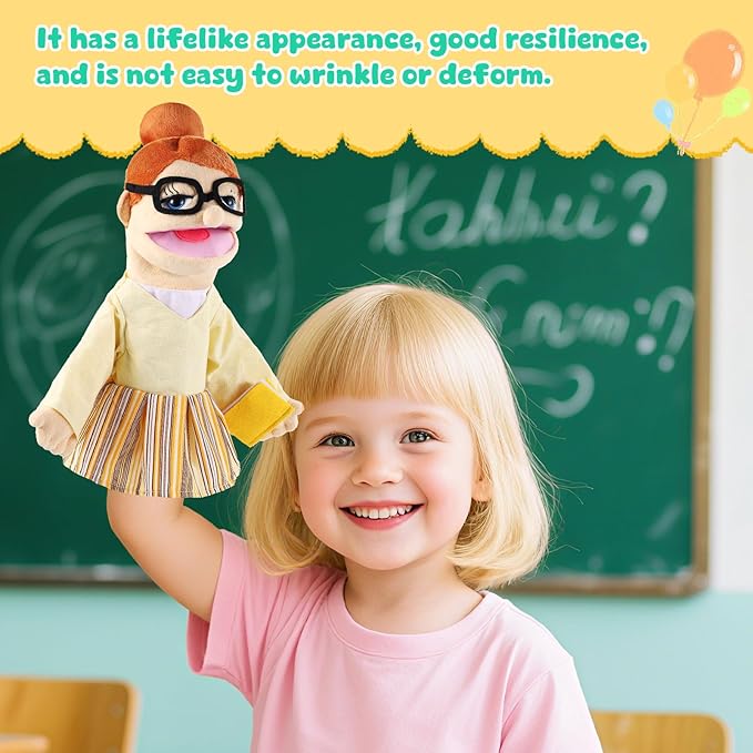 Role Play Hand Puppets Hand Plush Chef Doctor Fireman Pirate Detective Athlete Nurse Worker Hand Puppet Toys Puppets for Kids Storytelling Imaginative Pretend Play Teaching Preschool(Teacher)