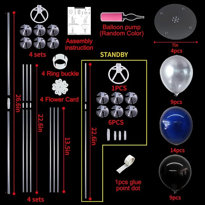 TONIFUL 4 Set Black and Blue Silver Balloon Centerpieces for Table,Balloon Stand Kit for Graduation Decorations 2026,Blue Party Decorations,Retirement,Birthday Decoration for men,Father's Day
