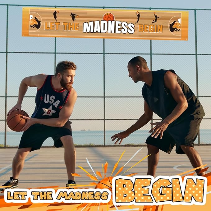 Ctosree 4 Pcs Basketball Backdrop Let The Madness Begin Banner Decoration Basketball Party Supplies It's Game Time Touch Down Wall Door Sign Decor for Sport Game Birthday Party Favors
