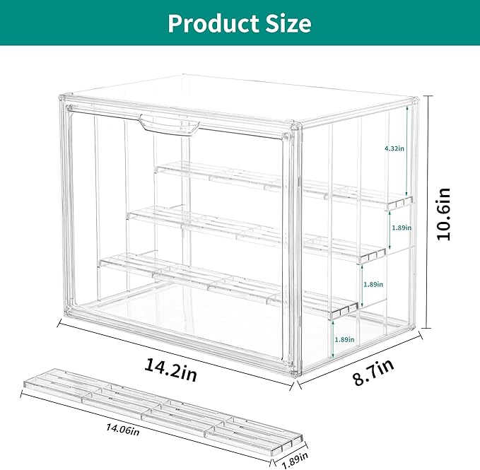 Attelite Acrylic Display Case,Upgrade 4 Tiers Clear Display Case with 3 Adjustable Divider, 2 Pack Stackable Large Storage Box with Magnetic Door for Collectibles Action Figures