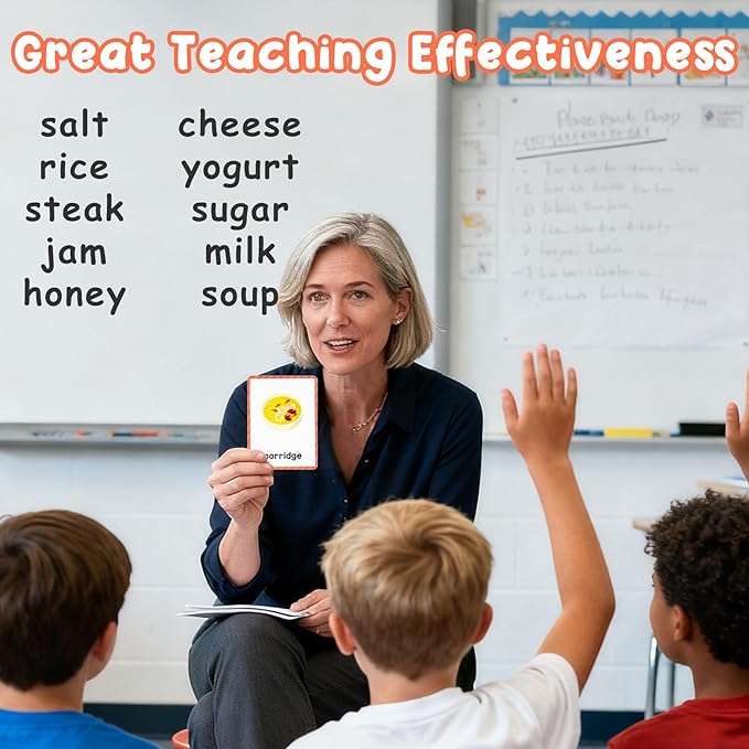 Learning Flashcards Foods, 38 Different Foods Educational Cards, Social Learning Card for Kids