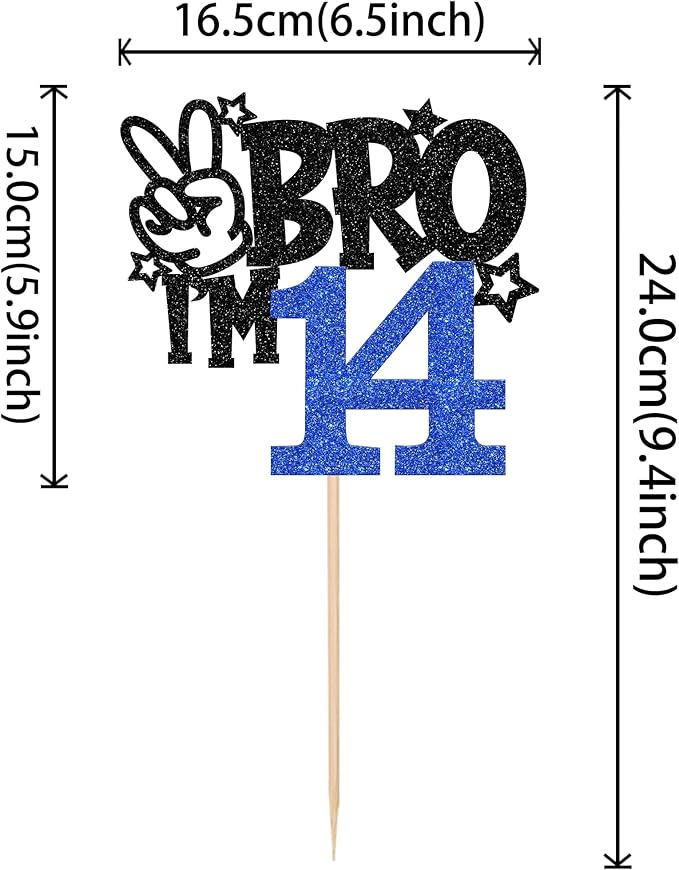1 PCS Brother I'm 14 Cake Topper Glitter Star Happy 14th Birthday Cake Pick Bro I'm 14 Cake Decoration It's My 14th Birthday Decorations for Boys Cheers to 14 Years Old Birthday Party Supplies Blue