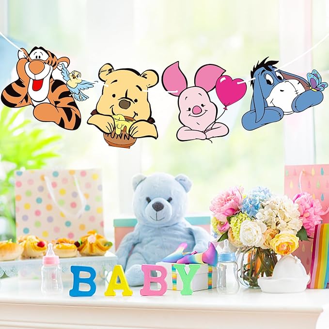 MEMOVAN Winnie Party Banner Pooh Baby Banners Bear Banner for Baby Shower Classic the Pooh 1 St Birthday Welcome Party Supplies Vintage Cute Winnie- Banner Sign