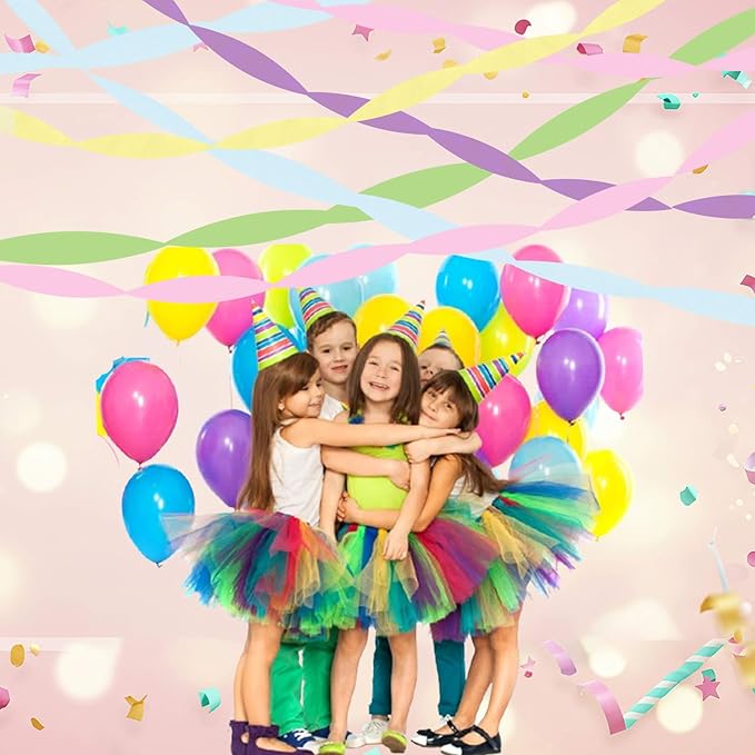 Pastel Birthday Decorations, Crepe Paper Streamers Party Decorations (5 Rolls)- Pastel Pink, Purple, Blue, Yellow, Green Multicolor Paper Crafts for for Women, Girls- Fancy Rainbow Theme Hanging Décor