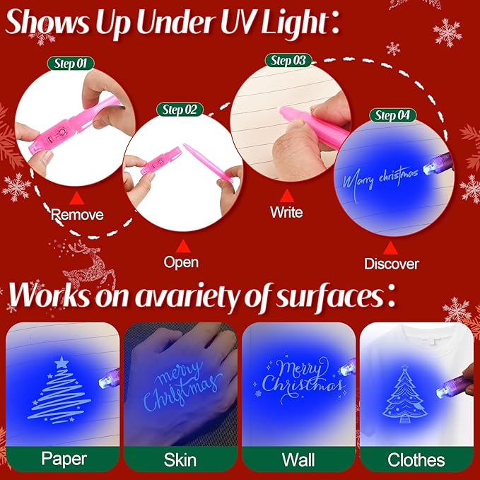 6 Pack Upgraded Invisible Ink Spy Pen with UV Light Magic Marker, for Secret Messages Kids Birthday Party Easter Halloween Christmas Goodie Bags Toys Gifts for Kids Ages 3+