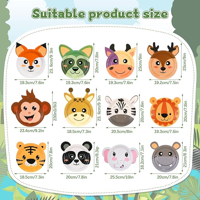 Zhehao 120 Pcs 7 Inch Jungle Safari Party Paper Plate Disposable Safari Animal Shaped Plates Theme Party Supplies Dinnerware Wild Cartoon Animal Plate for Birthday Baby Shower Jungle Animal Decoration
