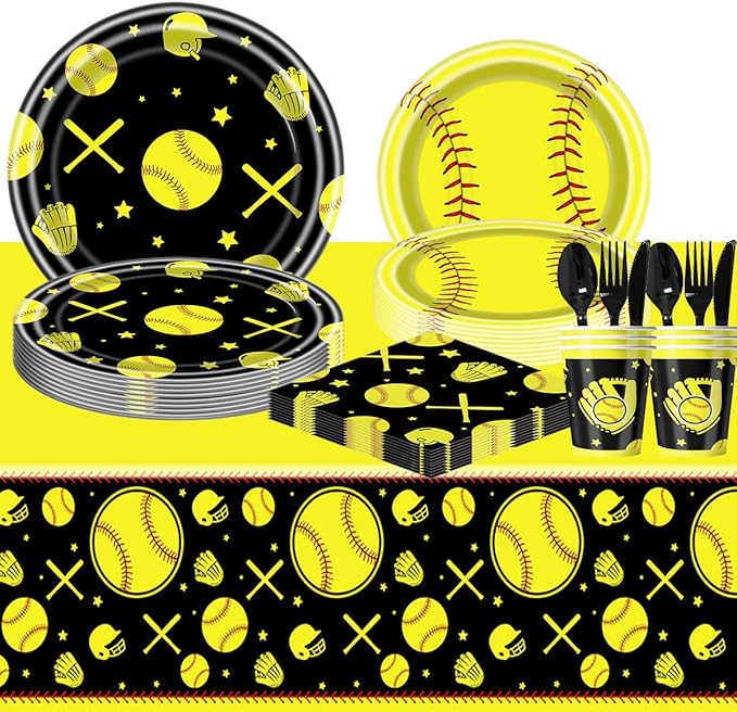 81Pcs Softball Birthday Party Supplies Tableware Set,Softball Party Supplies Decorations,for Sport Themed Birthday Party Favors