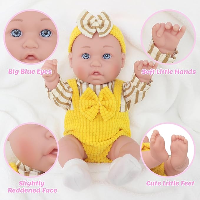 12″ Baby Doll and Accessories, 6 Pcs Realistic Baby Doll Play Set with Clothes for Toddlers -Gift Box