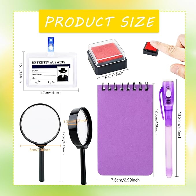 70 Pcs Detective Party Favors Invisible Ink Pen with UV Light Notebook Set Spy Magic Pen Agent Name Tag Magnifying Glass Ink Pad for Kid Spy Escape Room Party Favors Goodie Bag Stuffers