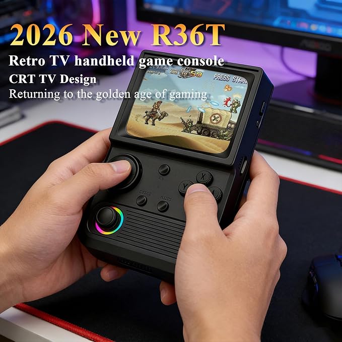 Retro Game Console R36T Handheld Game Console with 64GB Preloaded Games, Support WiFi Networked Fighting, 3.5" IPS Screen, Portable Emulator for Family, Adults & Nostalgic Players (Black R36T 3.5")