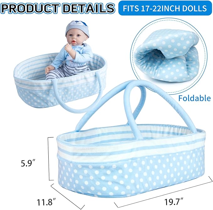 PEDOLLTREE Reborn Baby Dolls Clothes Boy Blue Dog Outfit Accessories 13 Pcs for 17-22 Inches Reborn Doll Newborn Boy with Blue Dot Bassinet