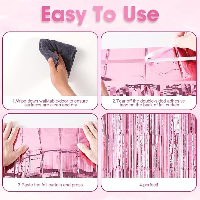 23Pcs Cartoon Cat Birthday Decorations, Pink 3.3x8.2ft Tinsel Foil Fringe Curtains Banners and Cute Bow tie Balloons for Cute Cat Theme Birthday Party Decorations Boys and Girls Party Supplies