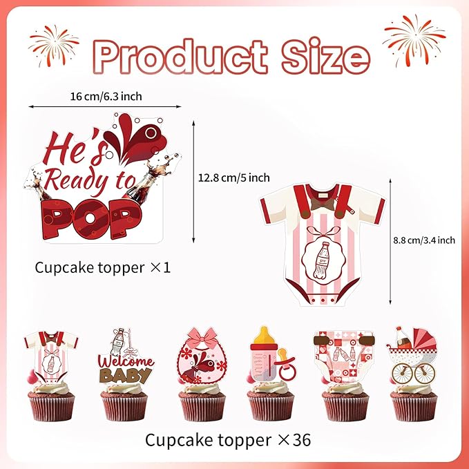 37Pcs She‘s Ready to Pop Cupcake Toppers,She's Ready to Pop Baby Shower Party Supplies for Pop Baby Shower Themed Cupcake Soda Bottle to Pop Baby Shower Kids Birthday Party Cake Decorations Supplies