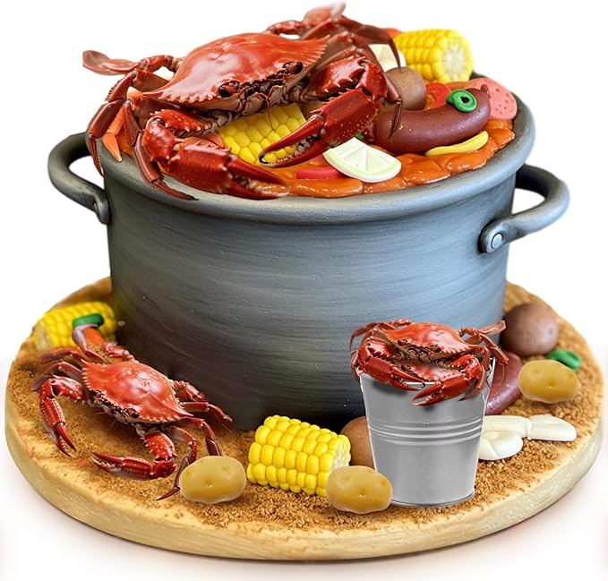 9 Pcs Crab Cake Topper Crab Boil Party Decorations Supplies Plastic Potato Corn Metal Pail for Theme Birthday Festival Potluck