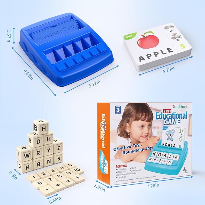 Educational Toys for Kids Ages 3-8, Matching Letter Spelling Math Game ABC Learning, Christmas Birthday Gifts Preschool& Kindergarten Kids for 3 4 5 6 7 8 Year Olds Boys and Girls Navy Blue