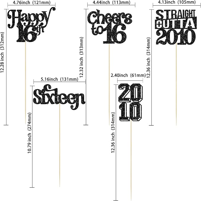 Gyufise 15Pcs Happy 16th Birthday Centerpiece Sticks Sixteen Straight Outta 2010 Table Flower Centerpieces Sticks for Cheers to 16th Birthday Party Supplies Black