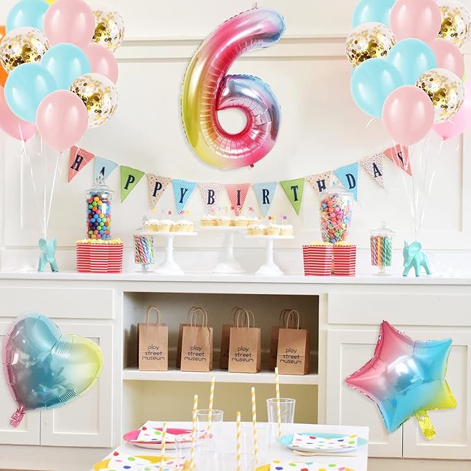 6th Birthday Decorations for Girls Gradient color Age 6 Birthday Balloons with Happy Birthday Banner for Baby showers Sixth Birthday Party Supplies for Girls Boys (6th-Birthday)