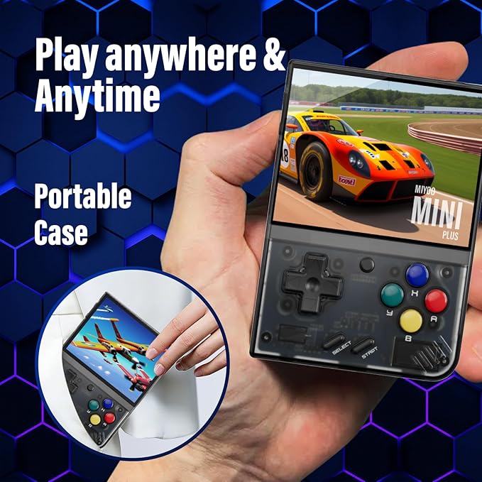 Miyoo Mini Plus, Retro Gaming Console with 64G Memory Card, 3.5-inch IPS Screen, 3000mAH Long Endurance Battery，with Storage Case, Support 10000+ Games (Black 64G)