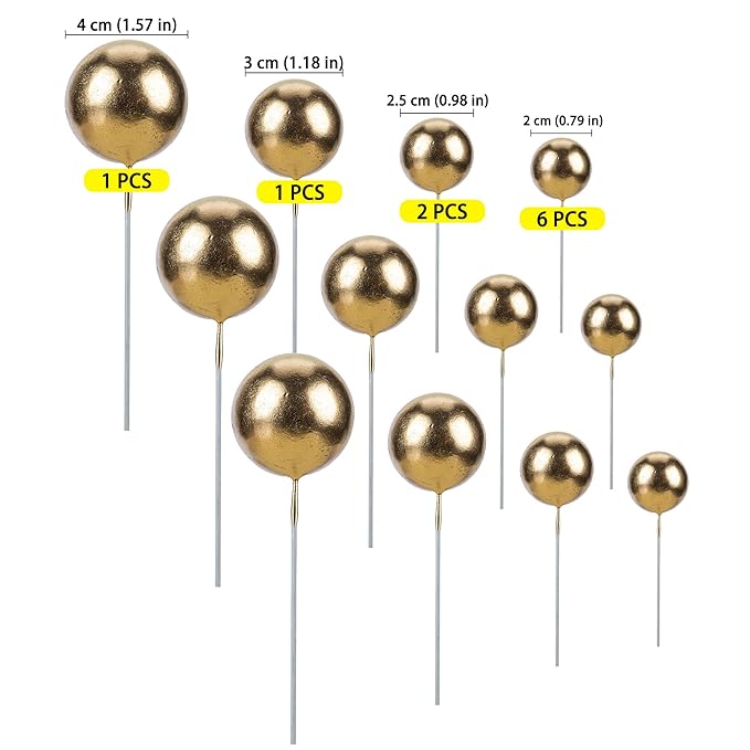 Gyufise 30Pcs Mini Balloon Cake Topper Gold Foam Ball Cake Picks Cupcake Faux Pearl Balls DIY Cake Insert Topper Decoration for Anniversary Graduation Birthday Party Baby Shower Supplies