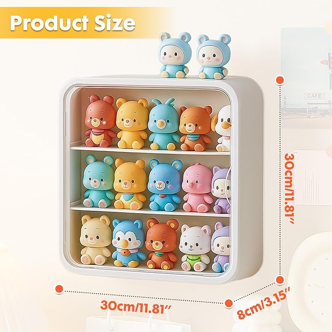 Display case for Figures with Light, Adjustable Acrylic Display Figures, Wall-Mounted Clear Display Box with Door Dust and Moisture Proof for Lego Collectibles Figures and Pop Mart