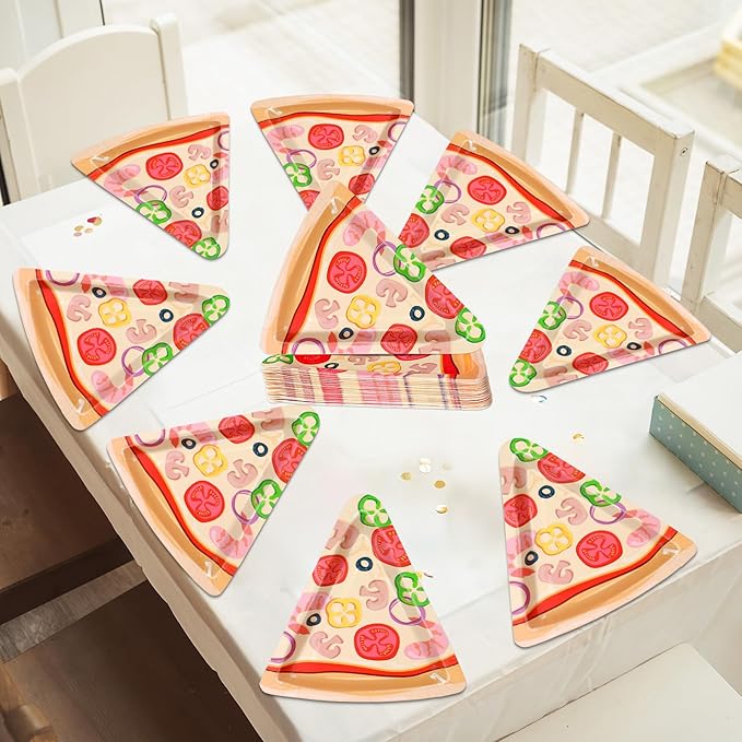 50Pcs Pizza Party Paper Plates Pizza Birthday Party Decorations Pizzas Tableware Dinnerware Set Italian Pizzas Dessert Plate for Birthday Baby Shower Parties Favor Supplies