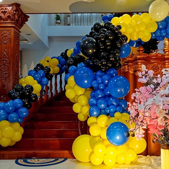Black Yellow Grey Balloon Arch Kit,Navy Blue Black Yellow Grey Balloons with Sticker for Boys Man Birthday Decorations Party Baby Shower Anniversary Graduation Party Supplies