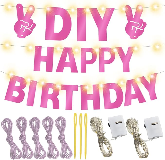 175Pcs DIY Glitter Customizable Banner Kit Happy Birthday Letter Banners Valentine's Day Garlands Personalized Love Heart Banner Decor Baby Shower Birthday Party Decorations Supplies(Shiny Light Pink)