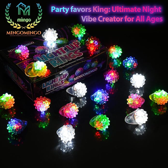 MINGOMINGO 25 Pack LED Light Up Rings & Glow Rings Bulk Party Favors - Non-Candy Easter Egg Fillers & Classroom Rewards, Treasure Box Toys, 3-Mode Flashing Ring Glow Party Supplies