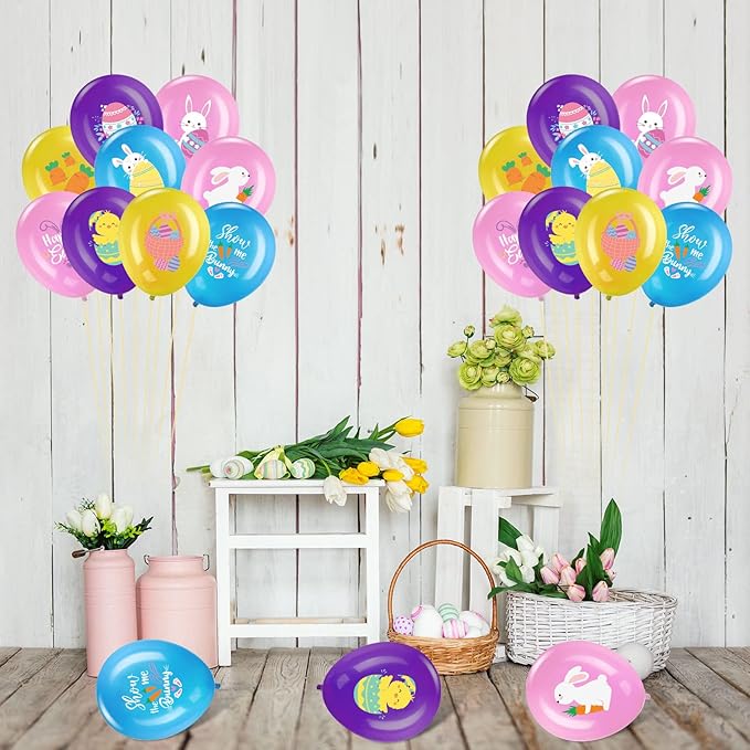 45 Piece Easter Party Latex Balloons Decorations, Easter Eggs Bunny Chick Balloon Hello Spring Happy Easter Decor for Spring Easter Birthday Theme Party Supplies Indoor Outdoor