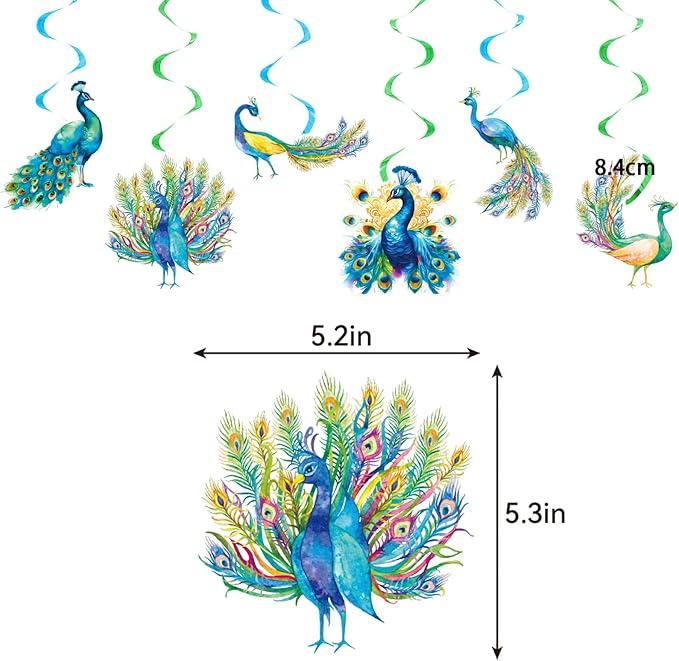 Peacock Party Decorations Colorful Peacock Birthday Party Supplies Includes Banner Cake Topper Cupcake Toppers Hanging Swirls Balloons for Peacock Birthday Party Zoo Bird Theme Party