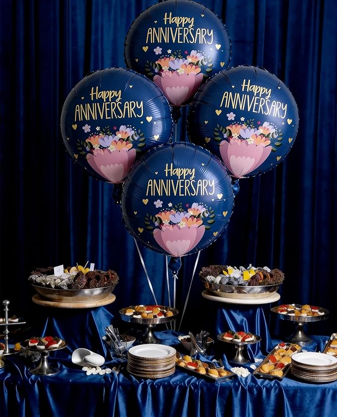 Anniversary Balloons 18 Inch Round Foil Helium Balloon Birthday Engagement Wedding Retirement Celebration Happy Anniversary Party Decorations Supplies 6 Pcs