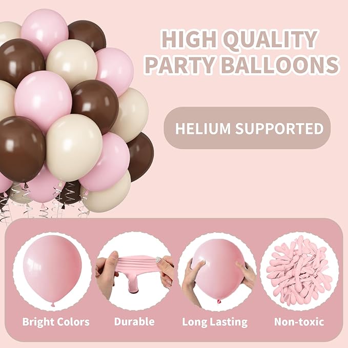Pink and Brown Balloons Light Pink Coffee Brown Beige Balloons 12inch White Sand Balloon Bear Baby Shower Birthday Party Decorations Latex Helium Balloon for Arch Bridal Boho Decor
