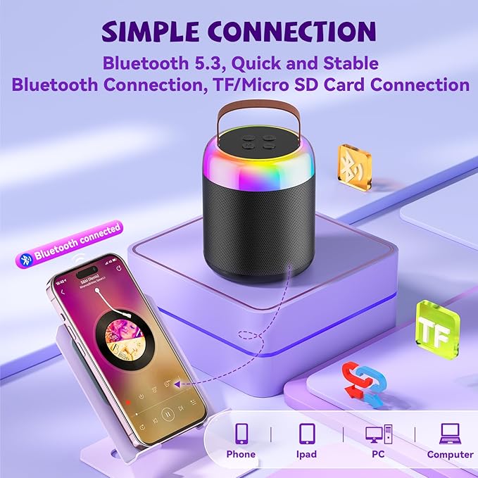 Mini Karaoke Machine for Kids, Portable Bluetooth Speaker with Wireless Microphones, Gift for Girls Toys 4, 5, 6, 7, 8, 10, 12+ Years Old Birthday Family Home Party(Y2-Black-1 Mic)