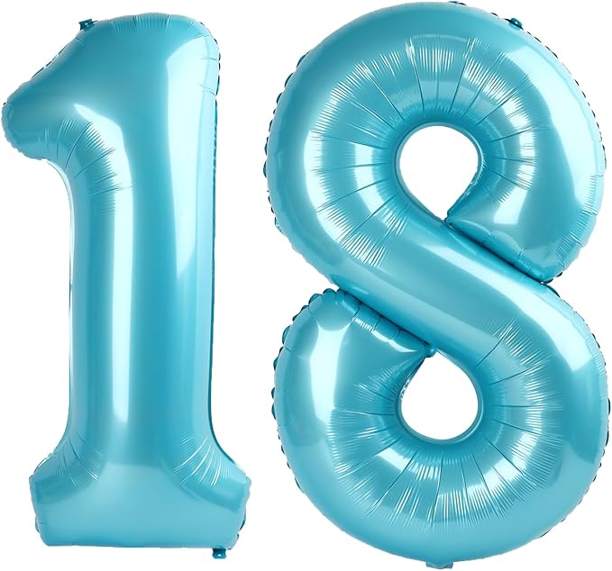 40 Inch Light Blue Number 18 Digital Balloon,Jumbo Mylar Foil Helium Balloon for 18 Balloons for Birthday Party,Wedding Anniversary Party Decorations