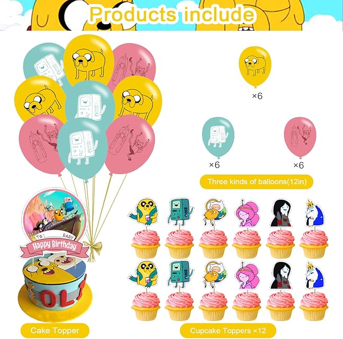 Time of Adventure Party Decorations,Adventure Birthday Party Supplies Includes Banner- Cake Topper - 24 Cupcake Toppers - 18 Balloons