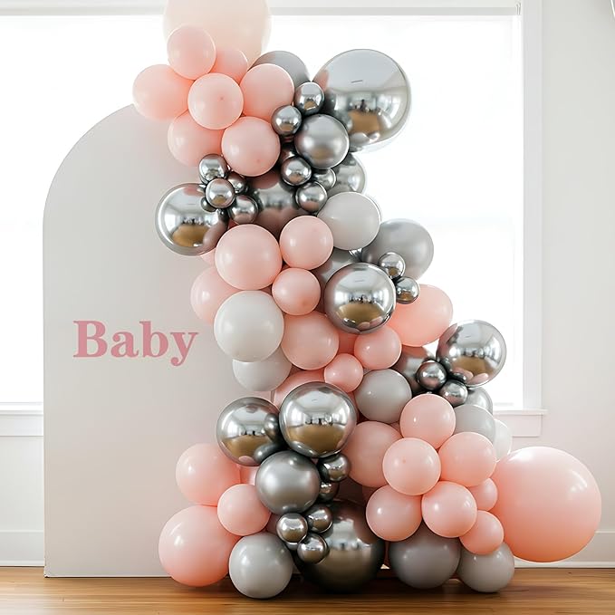 RUBFAC Silver Balloons 129pcs Different Sizes 18 12 10 5 Inches Metallic Balloon Garland Arch Kit Disco Ball for Birthday Party Graduation Wedding Holiday Decoration