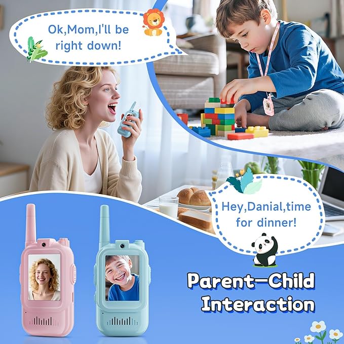 Kids Video Walkie Talkies 2 Pack, Rechargeable Long Range Two-Way Radios, Outdoor Indoor Toys for Boys Girls Ages 3-12, Perfect Birthday & Camping Gifts