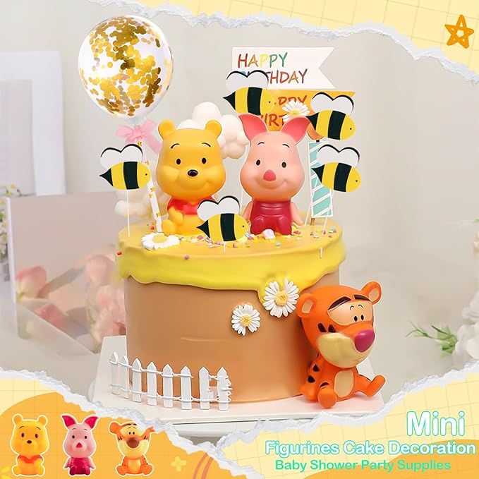 Newmemo Winnie Cake Topper 12Pcs Winnie figurines Pooh Cake Toppers Winnie Cupcake Toppers Pooh Bear Cake Picks Winnie Cake Decorations for Winnie Birthday Baby Shower Party Decorations Supplies