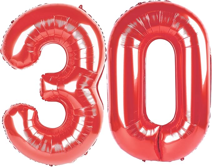 Red Number 30 Balloon 40 inch, 30 Number Balloons, 30th Red Birthday Decorations, 30 Year Old Girls Boys Party Supplies