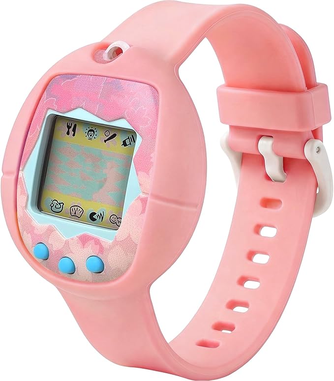 Soft Silicone Wristband for Tamagotchi Original, for Gen 1/2, Neon, Retro Flowers, 90s, Fresh Strawberry, Adjustable Anti-Drop Strap for Kids, Teens, Adults, Parents & 90s Nostalgia Lovers (Pink)