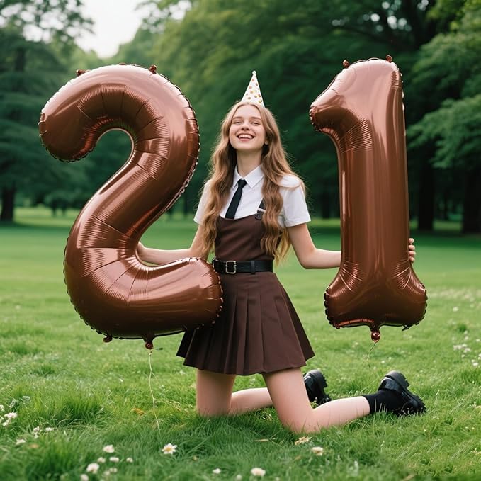 40 Inch Dark Brown Balloon Number 21,Chocolate Jumbo Mylar Foil Helium Balloon for 21th Digital Balloons for Birthday Party,Wedding Anniversary Party Decorations