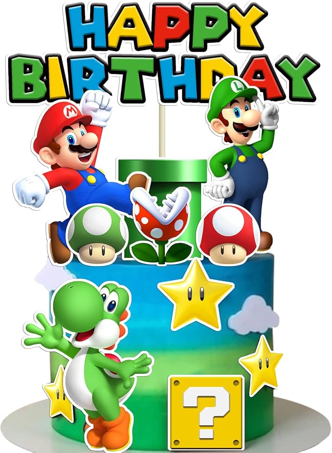 14Pcs Super Bros Cake Topper for Birthday Party Decoration, Super Brother Birthday Party Supplies- Fun Kid's Party Cupcake Decoration!