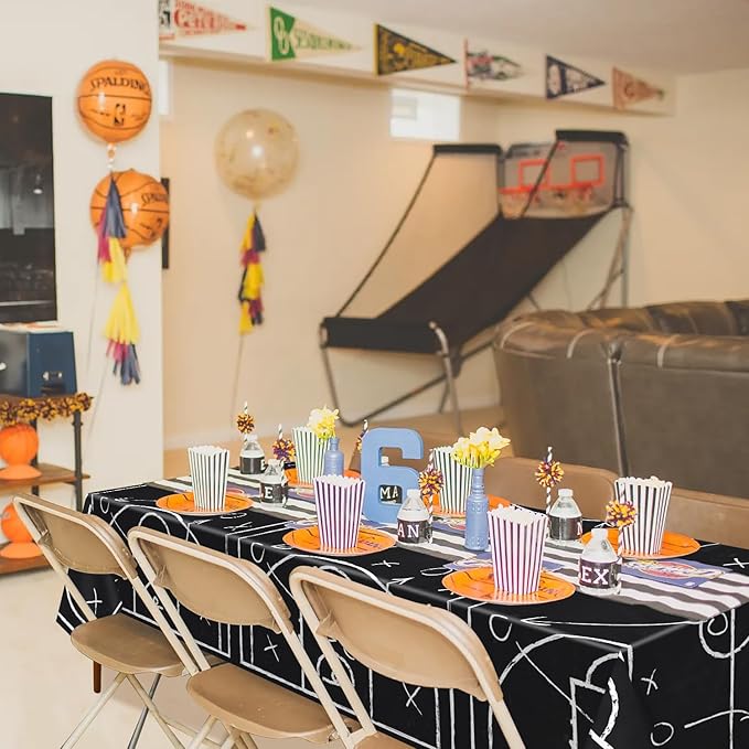 Sports Themed Party Tablecloths, Soccer Football Basketball Hockey Tablecloth for Sports Themed Decorations Boys Birthday Party Supplies, 4 Pack, 51 x 86 inch