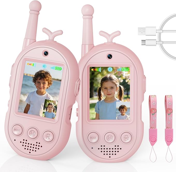 Video Walkie Talkies for Kids Toys - 2 Pack Rechargeable Walkie Talkie with Camera and Screen,Long Range 2 Way Radio for Outdoor Camping Games,Christmas Birthday Gifts for Boys Girls Age 3-12(Pink)