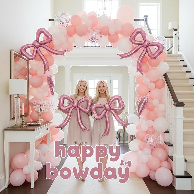 5 Pcs Pink Bows Balloons Party Decorations for Girl Women Pink Bow Birthday Decorations Giant Foil Balloon Baby Shower Bridal Engagement Wedding Decor Bachelorette K-pop music Theme Party Supplies